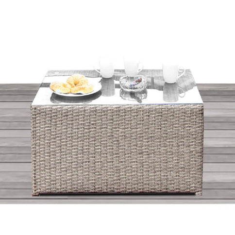 2 Person Wicker Seating Set With Cushions And Glass Top Table - Gray Mix