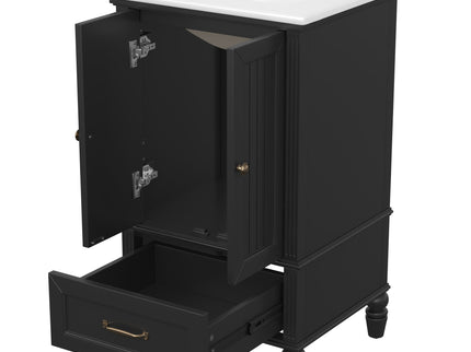 20" Bathroom Vanity With Sink Cabinet With 2 Doors, 2 Drawer, Magnetic Door Stopper, Adjustable Feet, Drop In Sink - Black