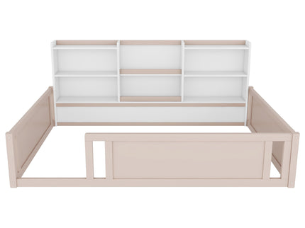 Platform Floor Bed With Guardrail Fence And Side Storage Shelves