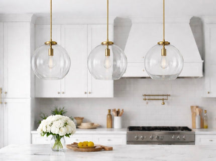 Gleam - Single Light Pendant Lamp With Clear Globe Satin - Antique Brass / Clear / Gold