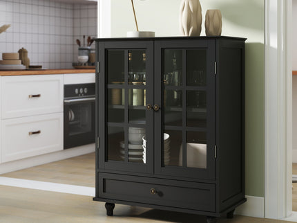 Minimalist Buffet Cabinet With Double Glass Doors And Drawer