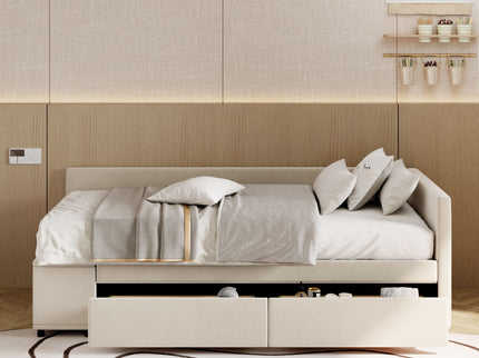L Shaped Upholstered Platform Bed With Storage And Drawers