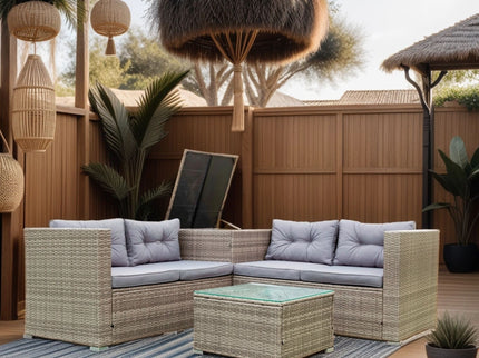 4 Piece Patio Sectional Wicker Rattan Outdoor Furniture Sofa Set With Storage Box