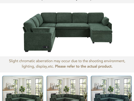 Convertible U-Shaped Sectional Sofa Bed With Reversible Chaise
