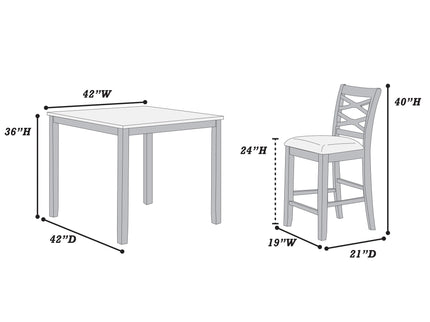 Dining Table Set With 4 Cross Back Chairs, Upholstered Cushions - Charcoal