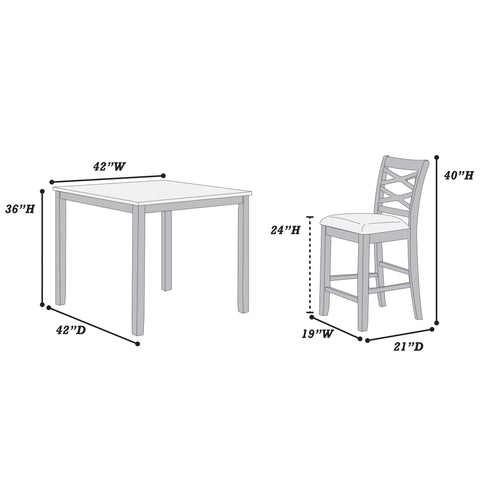 Dining Table Set With 4 Cross Back Chairs, Upholstered Cushions - Charcoal