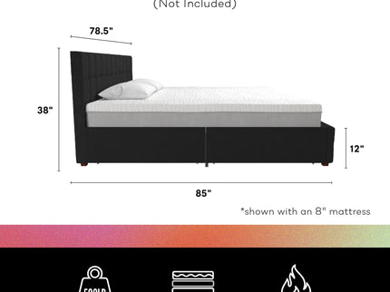 King Upholstered Bed With Storage - Black