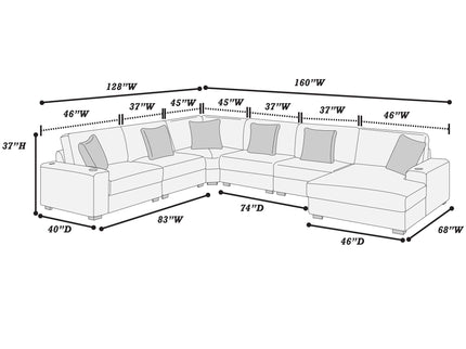 6 Piece Modular Sectional Sofa Set Upholstered Living Room Plush Couch With Cup Holders And USB Port - Black