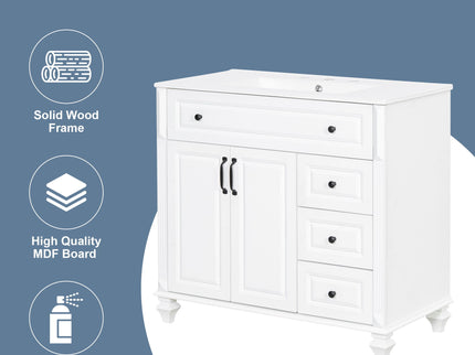 Modern Bathroom Vanity With Sink, 3 Drawers & 2 Doors