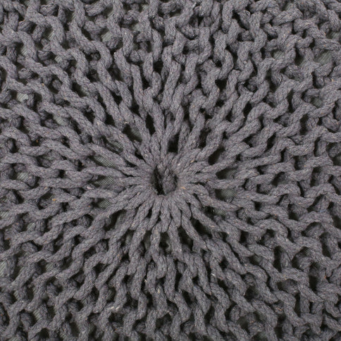 Hazel - Modern Knitted Cotton Yarn Round Pouf With Eco Friendly Pet Fibers - Dark Gray