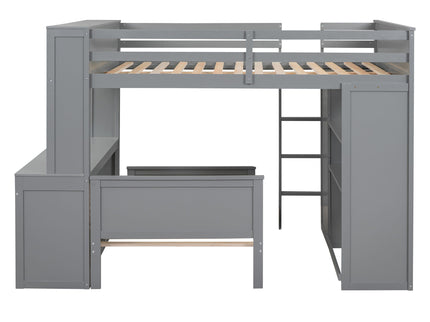 Loft Bed With A Twin Size Standalone Bed, Shelves, Desk, And Wardrobe