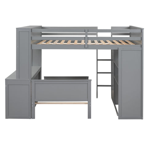 Loft Bed With A Twin Size Standalone Bed, Shelves, Desk, And Wardrobe