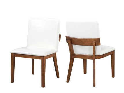 Modern Dining Chairs (Set of 2) With Glossy Upholstery - White / Walnut
