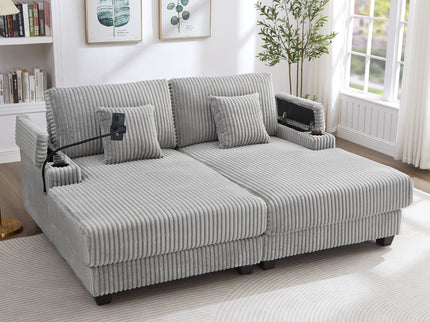 Modern Chaise Sofa With Adjustable Backrest, Cup Holders, Phone Holder & Storage Compartments For Living Room