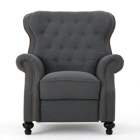 Accented Push Back Recliner Chair With Rolled Arms, Enjoy Cocooning Comfort