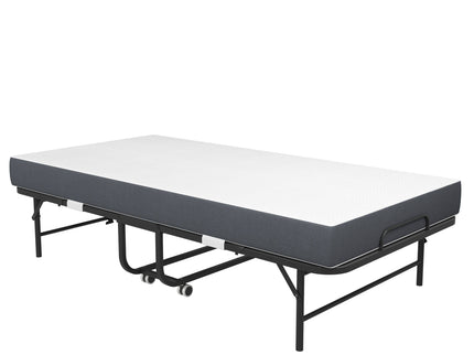 Twin Folding Bed With Memory Foam Mattress Portable Rollaway Bed Sturdy Metal Frame - Brushed Nickel
