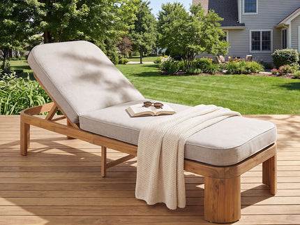 Outdoor Chaise Lounge With Cushion, 5 Position Adjustable Backrest