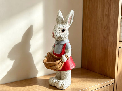 Whimsical Rabbit Statue Flower Pot Ornament, Garden Decor - Pink / White