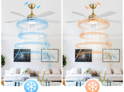 52" Indoor Ceiling Fan With 3 Color Dimmable LED Light Blades, Reversible DC Motor, Remote Control