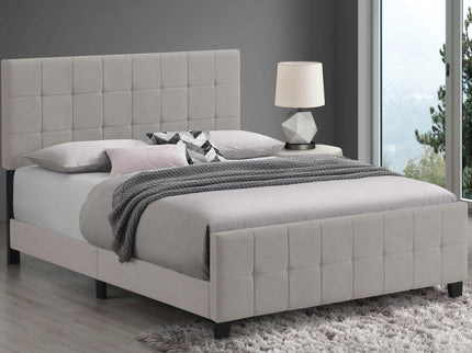 Queen Panel Bed Tufted Upholstered With Tapered Legs - Beige