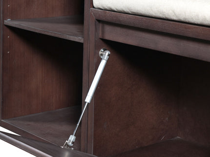 Entryway Storage Bench With Cushion, Drawers & Open Shelves