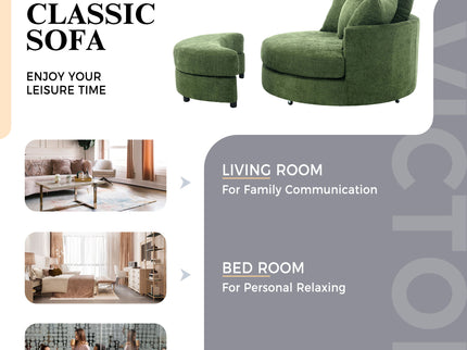360° Swivel Accent Barrel Chair With Storage Ottoman & 4 Pillows, Modern Leisure Chair Round Accent For Living Room