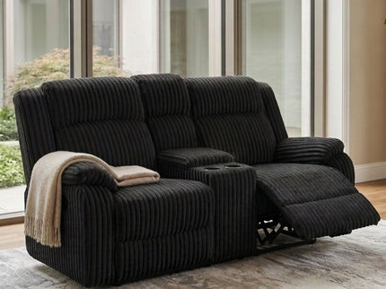 Motion Loveseat Recliner With Console Soft Seat Upholstered For Living Room - Black