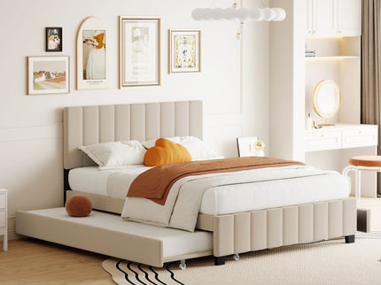 Platform UpholsteredBed With 2 Drawers And Twin Long Trundle
