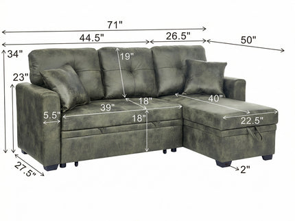 Sectional Sofa With Pull Out Bed, Reversible Chaise