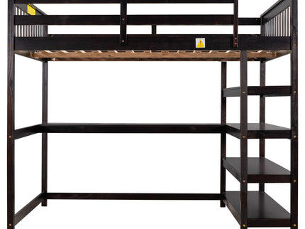 Loft Bed With Storage Shelves And Under Bed Desk