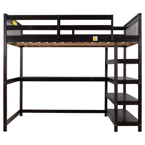 Loft Bed With Storage Shelves And Under Bed Desk