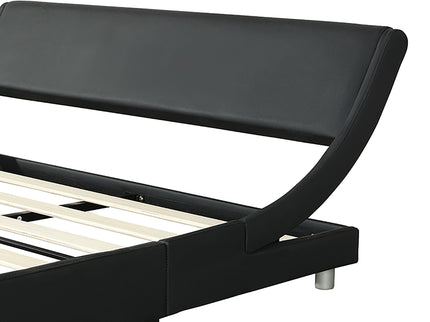 Queen Size Upholstered Platform Bed Frame With LED Lighting, Curve Design, Slat Support, No Box Spring Needed - Black