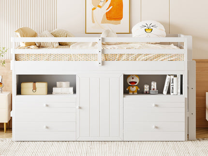 Loft Bed With 4 Drawers, Underneath Cabinet And Shelves