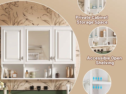Modern Wall Mounted Mirror Medicine Cabinet With Open Shelves, Adjustable Interior, Storage Over Toilet
