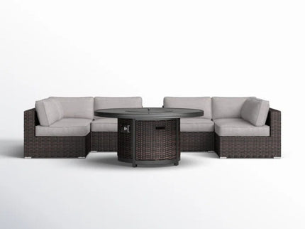 Rattan Patio Set With Comfortable Cushions And Fire Pit