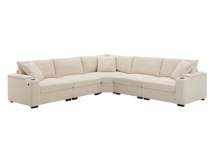 Convertible L Shaped Sectional Corner Couch With Armrest Storage Cup Holders USB Charger, Irregular Corner Oversized Comfy Modular Sofa