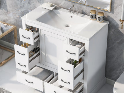 Modern Bathroom Vanity With Sink, 6 Drawers, Adjustable Shelf