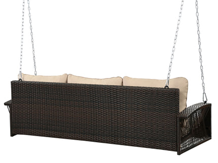 3 Person Large Patio Swing Bench With Cushions For Backyard
