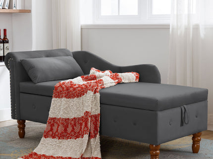 Chaise Lounge Indoor, Lounge Chair For Bedroom With Storage & Pillow, Modern Upholstered Rolled Arm Chase Lounge For Sleeping With Nailhead Trim For Living Room Bedroom Office