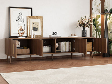TV Stand For TVs Up To 85" With Fluted Door, Cable Management, Soft-Closing Hinges - Walnut