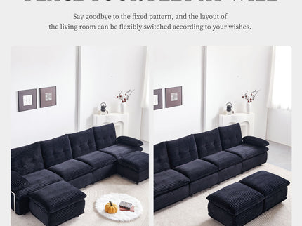 Upholstery Modular Sectional Sofa , 4 Seater With 2 Ottomans For Living Room - Black