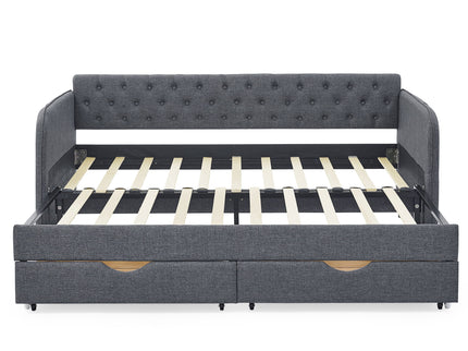 Daybed With Trundle And Storage Drawers, Flat Arms With Pocket
