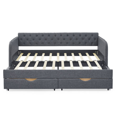 Daybed With Trundle And Storage Drawers, Flat Arms With Pocket