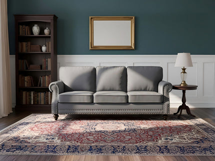 3 Seater Sofa With Nailhead Trim And Turned Legs For Living Room