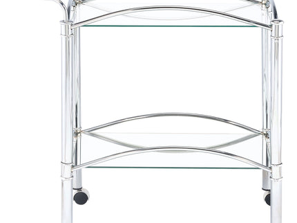 Porch & Den - 2 Tier Rectangular Glass Shelf Bar Cart With Glass - Chrome