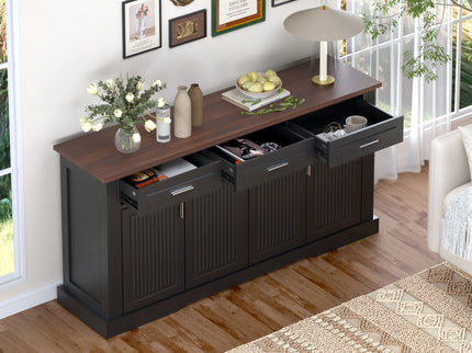 Fluted Sideboard Buffet Cabinet With 4 Doors And 3 Drawers