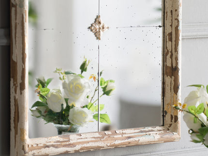 Large & Framed Wall Mirror, Arched Mirror With Decorative Window Look For Living Room - Cream