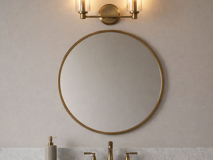 Regal - Double Light Vanity With Clear Ribbed Satin - Antique Brass / Clear