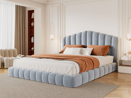 Queen Upholstered Bed Frame With Shell Shaped Headboard - Light Blue - Light Blue