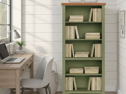 72" High 5 Shelf Bookcase - Sage Green And Fruitwood